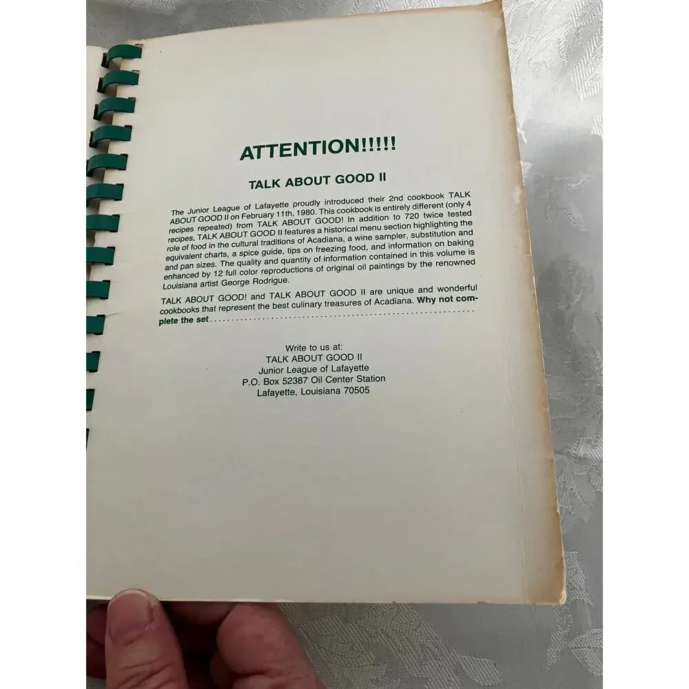 1981 Talk About Good Junior League Lafayette Louisiana Cajun Creole Cookbook